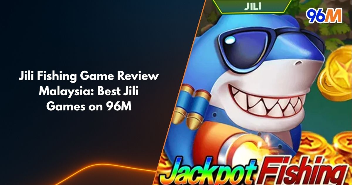 JILI Fishing game review image featuring cartoon shark with sunglasses and gold coins