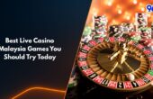 Live casino Malaysia roulette table with colorful poker chips and cards promoting top live dealer games on 96M