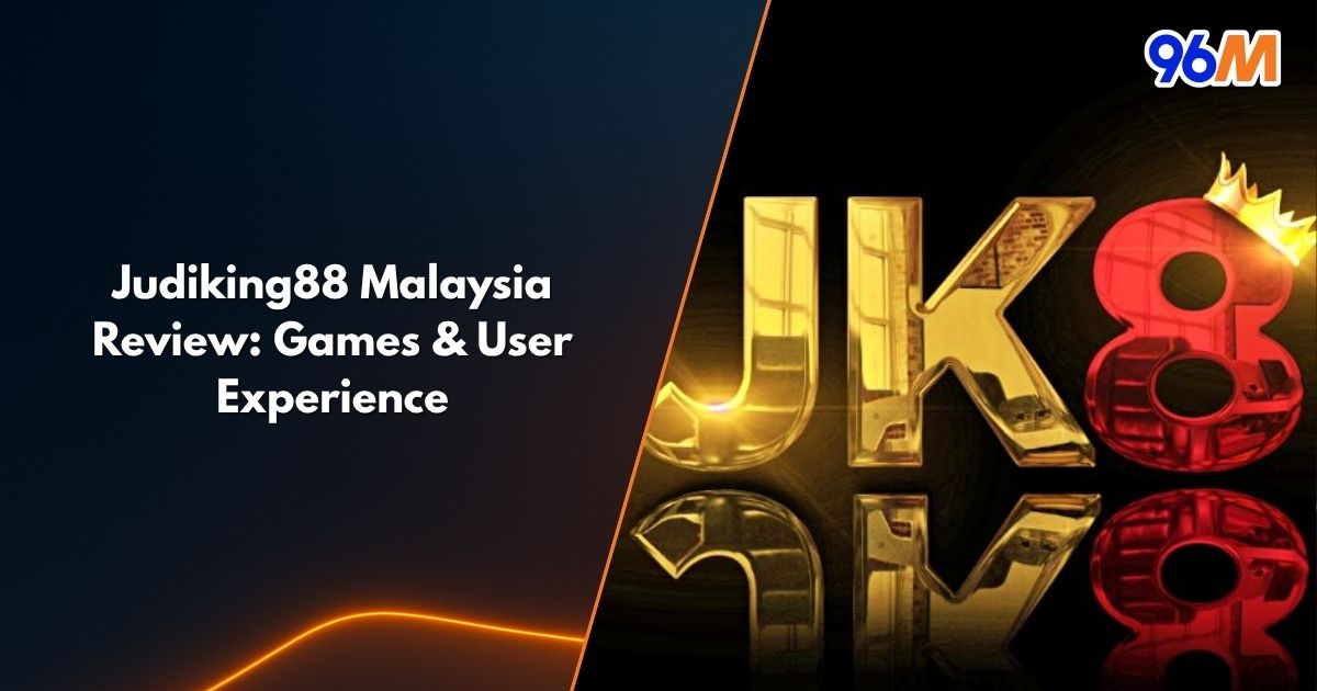Judiking88 Malaysia online casino review banner featuring JK8 gold and red logo with 96M branding