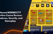 BORNEO777 online casino review banner showing slot game providers, security features, and 96M branding in Malaysia