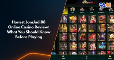 JomJudi88 online casino Malaysia review banner showing slot game providers and gaming categories on 96M platform