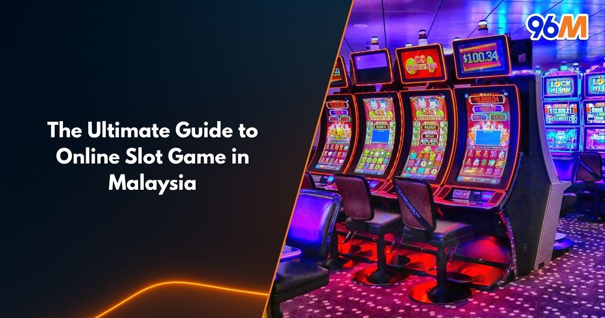 Colorful slot machines inside a casino representing popular online slot games in Malaysia on 96M platform