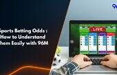 Person using a laptop to view live sports betting odds on a sportsbook website, with football and 96M logo — explaining how to understand betting odds easily