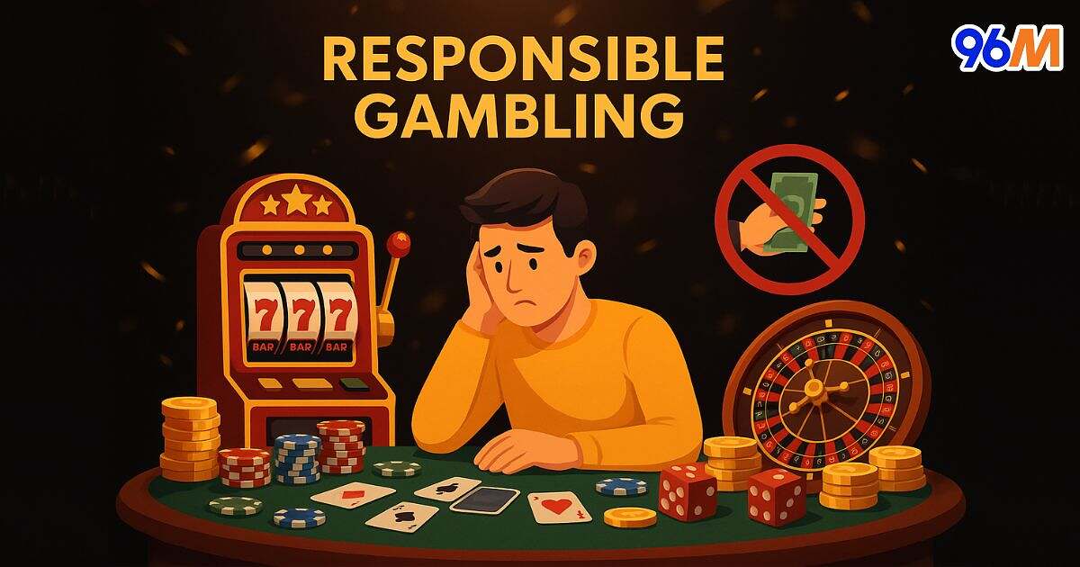 Illustration of responsible gambling in a casino environment, featuring slot machines, poker chips, and cards, with a central glowing shield and checkmark icon symbolizing safe play, player protection, and gambling awareness in Malaysia online casinos